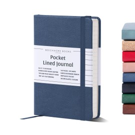 Beechmore Books Lined Notebook - A6, Blue, Pocket Size, Premium Hardcover Diary Made of Vegan Leather, 120gsm Cream Paper, Gift Box, for Writers, Journalists, Meetings & Students