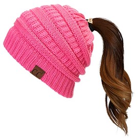 Hatsandscarf CC Exclusives Solid Color Beanie Tail Hat for Adult (MB-20A) (NewCandyPink)