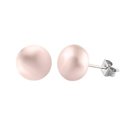 Anthony Vincent Aretes Perla Rosa Cultivada Natural Tamaño 10 mm Rosa Poste Plata de Ley .925. Joyeria para Mujer con perlas. Atractivos regalos para mujer