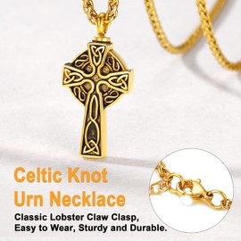 U7 Women's Cremation Urn Necklace for Ashes Cycle of Life Celtic Knot Dog Feet Wings Crucifix Cylinder Urn Necklace Stainless Steel Pendant Chain Cremation Jewellery for Men, Stainless Steel, No