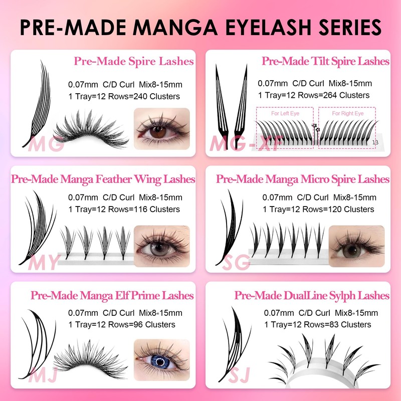 SEEDEW Eyelash Extensions, Manga MicroSpire Eyelashes, C-Curl