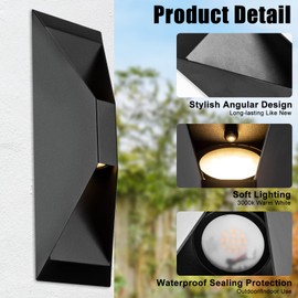 Worthyworld Modern Outdoor Wall Light 2 Packs, LED Up Down Wall Light, 15 Inch Modern Outdoor Wall Sconces Black with 3000K 1000 Lumen, Waterproof Wall Light Fixture for Garage Porch Patio Door