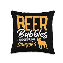 Dog Cloths Puppy Doggie Pet Animal Lover Gifts Beer Bubbles French Bulldog Snuggles Dog Frenchie Pet Lover Throw Pillow, 16x16, Multicolor