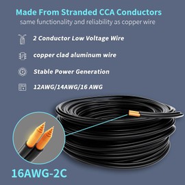 Energeaster 16 Gauge Low Voltage Landscape Wire 2 Conductors Low-Voltage Wire Hookup LED Lighting Strips Flexible Cable Copper Clad Aluminum(16AWG 250FT)