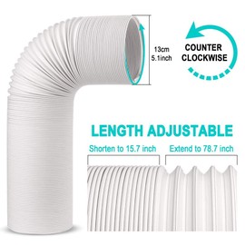 Jin&Bao Air Conditioner Vent Hose, Portable Exhaust Duct with 5.1’’ (5‘’) Diameter, Counterclockwise Rotation, Length up to 78 Inches, Universal Replacement AC Hoses