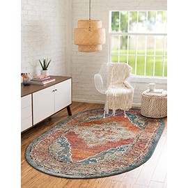 Unique Loom Isabella Collection Area Rug - Rossellini (4' 1" x 6' 1" Oval, Rust Red/ Beige)