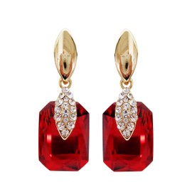 Navachi 18k Gold Plated Spindle Shape Metal White Crystal Square Red Zircon Dangle Az2488 Stud Earrings