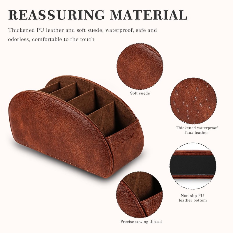 molshine Remote Control Holder with 5 Compartments, PU Leather Remote