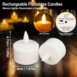 HL Flameless Candles with Remote Timer, 12pcs 50+Hours Rechargeable Battery Operated Tea Lights Candles, LED Votive Tea Lights Candles Yellow Flickering Light for Centerpiece Wedding Home Party Decor