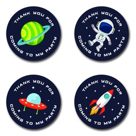 40mm Space & Rocket *Thank You for Coming to My Party* Round Stickers for Party Bags & Sweet Cones (24 x Stickers)