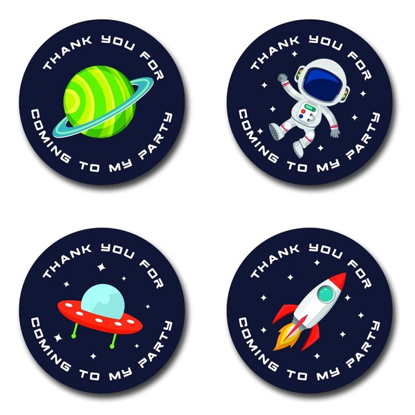 40mm Space & Rocket *Thank You for Coming to My Party* Round Stickers for Party Bags & Sweet Cones (24 x Stickers)