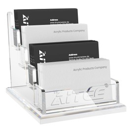 AITEE Business Card Holder for Desk: 4 Tiers 4 Compartments Clear Acrylic Business Card Stand Business Card Stand Holds 200-240 Business Cards for Trade Show Stand Department Store Counter Office