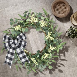 Pinkpum Bow Wreath for Front Door, Porch, Window- Green Decor for Home, Farmhouse - Spring, Summer, Fall, All Seasons