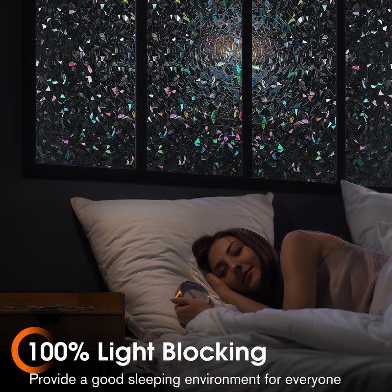 rabbitgoo Window Privacy Film, Rainbow Static Cling Decorative Stained Glass