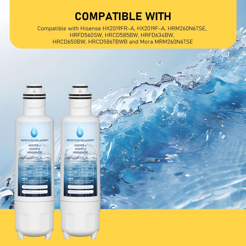 HX2019F-A HX2019FR-A Water Filter Replacement, Compatible With Hisense HRM260N6TSE, HRFD560SW,