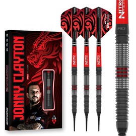 RED DRAGON Darts – Professional Player - Jonny Clayton Hiraeth - 90% Tungsten - 18g barrel / 20g Full Weight Soft tip Darts Set with Dart Flights and Dart Shafts (Stems)