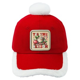 KLDADY Tis The Season Hot Cocoa Printed PU Leather Christmas Hat – Festive, Stylish Holiday Headwear for Christmas Parties, Family Gatherings, and Winter Celebrations