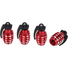 Tapones decorativos para válvula de neumático, diseño de granada pequeña, color rojo, 7 x 29 mm, aleación de aluminio, plástico, 4 unidades