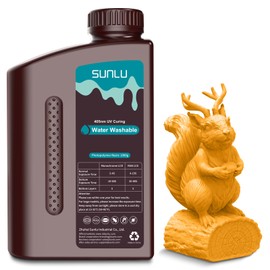 SUNLU Water Washable Resin 1000g, Fast Curing 3D Printer Resin for LCD DLP SLA 3D Printers, 395 to 405nm UV Curing 3D Printing Liquid Photopolymer Resin, Low Shrinkage High Precision, 1kg, Orange