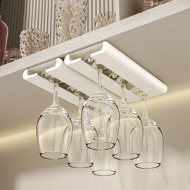 Vaisoeny 2Pack Wine Glass Holder - Under Cabinet, No Drilling Installation, Stemware Rack, Glass Hanging Rack for Kitchen and Bar (White)