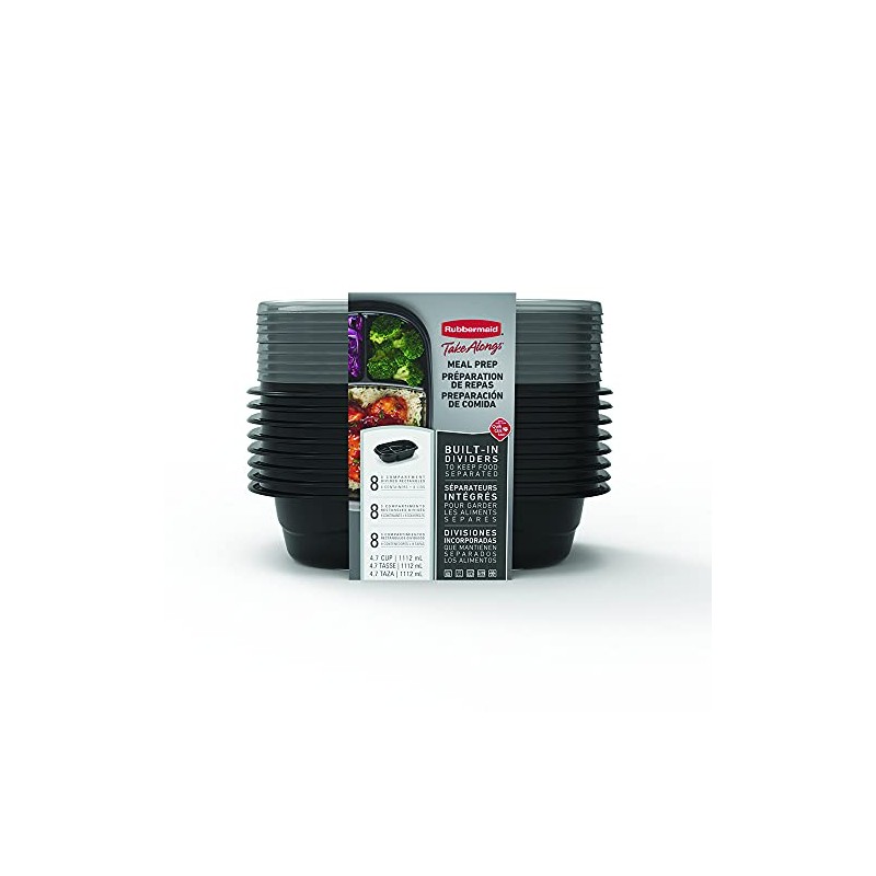 Rubbermaid® TakeAlongs® Divided Base Container, Black, Set of 8