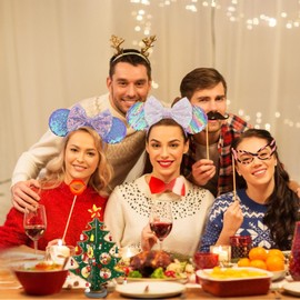 XXXPOWERXXX Mouse Ears Headbands,2PCS Sequin Bow Headbands Hairbands, Glitter Party Valentine's Day Princess Cosplay Costume Bow Hair Band for Women Girls