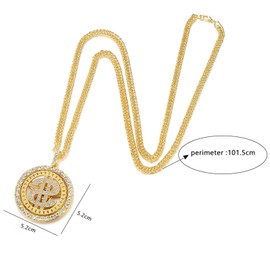 LCWLJL Hip-hop Cuban Chain, Rhinestone Pendant Necklace Jewelry For Men，Men's Fashion Jewelry，Women's Jewelry (Dollar-rotate)