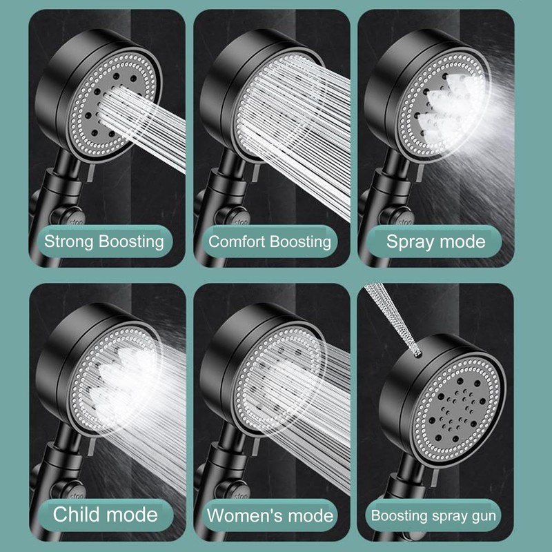 Shower Head with Hose 2 m Black Shower Head with