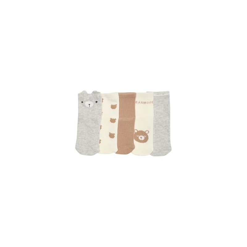 Vertbaudet Pack of 5 Baby Socks Bear, white, 23 -