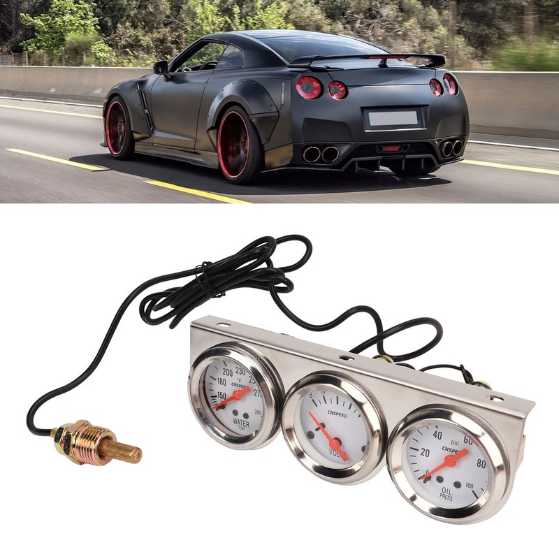 52mm Car Triple Gauge Kit White Dial 12V Oil Pressure