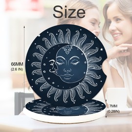 Sun Moon Vintage Car Coasters for Cup Holders, Car Accessories, 2 Pack Absorbent Ceramic Car Cup Holder Coasters for Drinks, for Women Men, Universal Non-Slip with Finger Notch