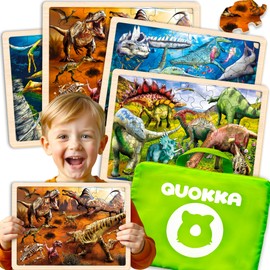 QUOKKA 4SET Puzzles for Kids Ages 4-6 - 36 Pcs Wooden Toddler Realistic Montessori Puzzles Ages 3-5 - Land, Sea, Desert, and Sky Dinosaurs Learning Games for Boys and Girls 4-8 Year Olds