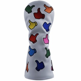 Kimpengofu Funny Golf Club Head Covers for Fairway Woods Soft Synthetic PU Leather Embroidery Colorful Thumb Pattern Design with Number Tag (White)