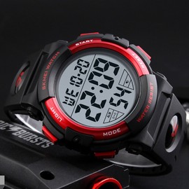 Timever Digital Wrist Watch, Waterproof, Men’s, w/Stopwatch, LED Watch, Running Watch, Sports Watch, light red