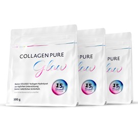 Collagen Pure Glow (3 x 500 g) - 100% Pure Collagen Powder from Pasture - Collagen Hydrolysate with Peptides Type 1 and 3 - Taste-Neutral, Perfectly Soluble & High Dose Collagen Powder