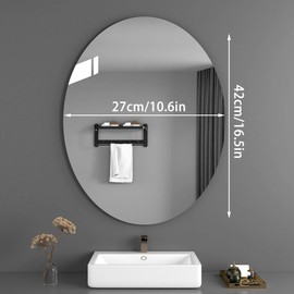 Oval Wall Mirror Non Glass Oval Vanity Mirror Self Adhesive Acrylic Mirror Wall Sticker Flexible Frameless Plastic Mirror Home Decorative Wall Mounted Mirror for Bathroom, Living Room, Entryway
