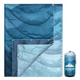 zzlamb Small Camping Blanket for Kids,Mini Puffy Outdoor Down Alternative Travel Blanket,Portable Warm Cloak with Snaps,Cozy Quilt Picnics Hammock Beach Stadium,Cyan Ridge Fade 39x55in