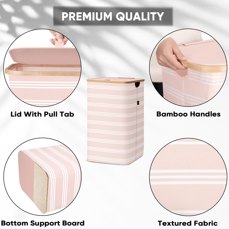 BALEINE Laundry Hamper with Lid, Tall Laundry Baskets with Bamboo