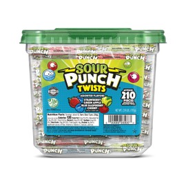 Sour Punch Twists, 3" Individually Wrapped Chewy Candy, 4 Fruity Flavors, 2.59 LB Jar, 210 Count