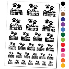 Golden Retriever Dog Paw Prints Fun Text Temporary Tattoo Water Resistant Fake Body Art Set Collection - Black (One Sheet)