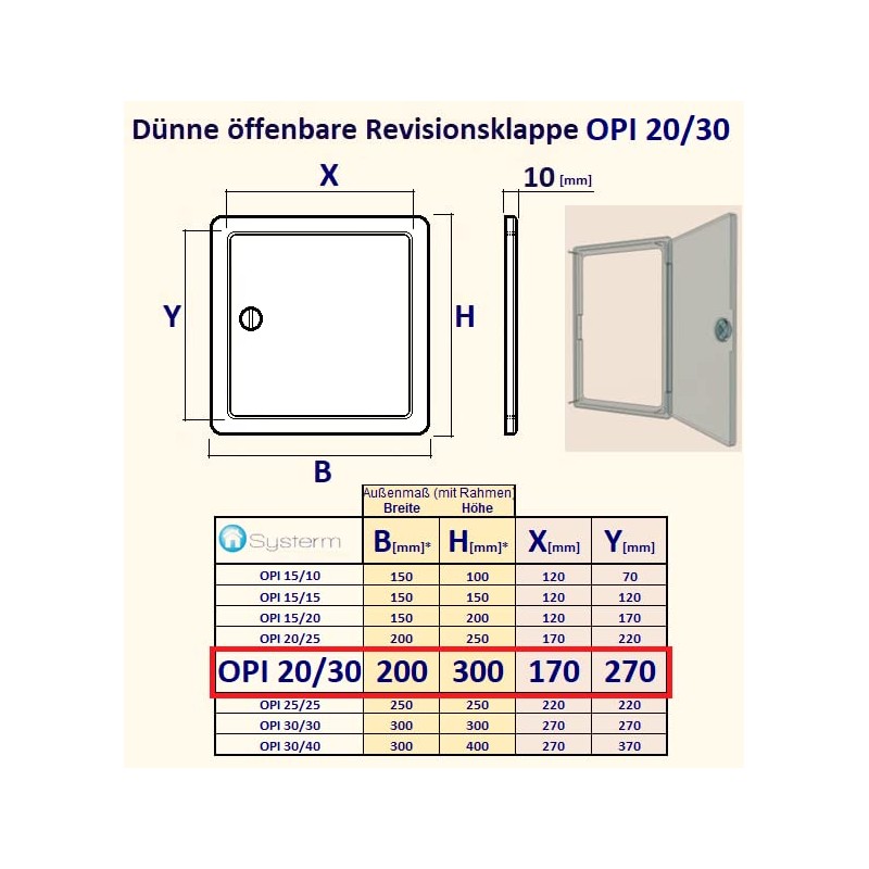 SYSTERM Universal Inspection Lid External Dimensions 20 x 30 cm