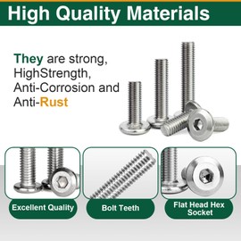 30 PCS 1/4-20 x 1-1/4" Flat Head Hex Socket Cap Bolt,304 Stainless Steel Furniture Bolts Countersunk Connector Screws,Fully Machine Thread(with Spacer and Hex Spanner)