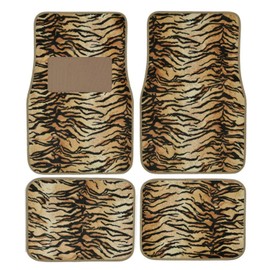 C.P.R. New Animal Print Tiger Floor Mat Set with Vinyl Heel Pad Universal 4PC for Cars Trucks SUVs (Tiger)