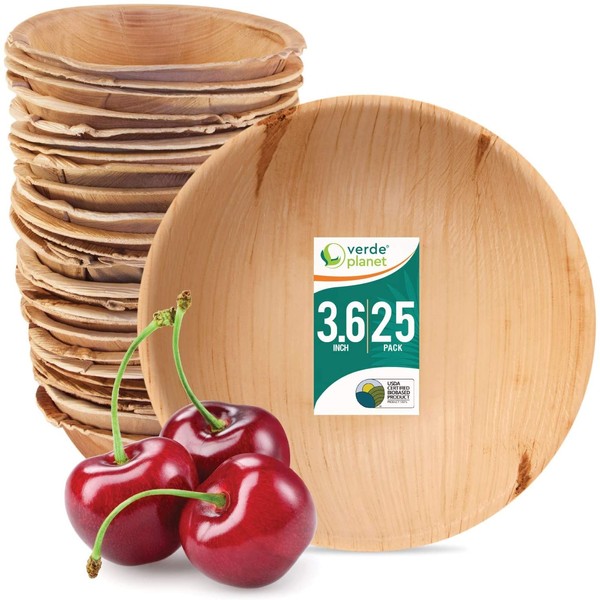 Verde Planet - 3.6 inch Round Palm Leaf Bowls - Biodegradable, Ecofriendly, Disposable, Sturdy, Elegant, Premium Quality Bowls, USDA Certified - 25 Count