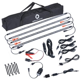 12V LED Light Bar Kit, 2 Bars White & 2 Bars Amber Adjustable Brightness RV Camping Lights - Waterproof IP67, Magnetic & Velcro Mount, Portable Lighting for Tent, Car, Trailer, Boat, Truck, Off-Road