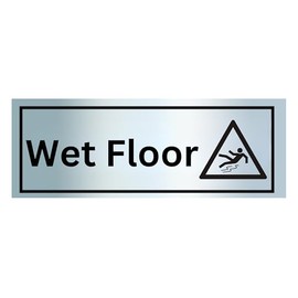 Glamified Wet Floor Sign,Brushed Aluminium Effect Acrylic,beige|grey|black, 200mm x 60mm - 2mm