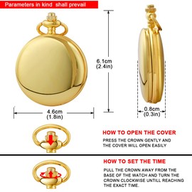 Alwesam Pocket Watch Moon Phase Calendar Roman Numerals Scale Quartz Pocket Watches with Chain Best Gifts-Silver