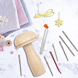 Wooden Darning Mushroom Kit, Mending Mushroom with 17pcs Sewing Needles Mushroom Darner for DIY Hand Sewing, Socks, Clothes, Hats, Scarves