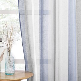 NICETOWN Semi Sheer Curtains 84 inch Long for Bedroom, Decorative Striped Collision 3-Tone Drapes Privacy Light Filter Window Drapes for Farmhouse & Living Room, Blue, 104" Wide Total 2 Pieces
