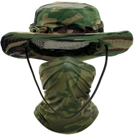ehsbuy Fishing Hat Men's Cooling Tube Scarf Tropical Hat Military Safari Fishing Hat Camouflage Multifunctional Cloth Mesh Hiking Hat Adjustable Sun Hat for Hunting Outdoor Sports, Camo Green